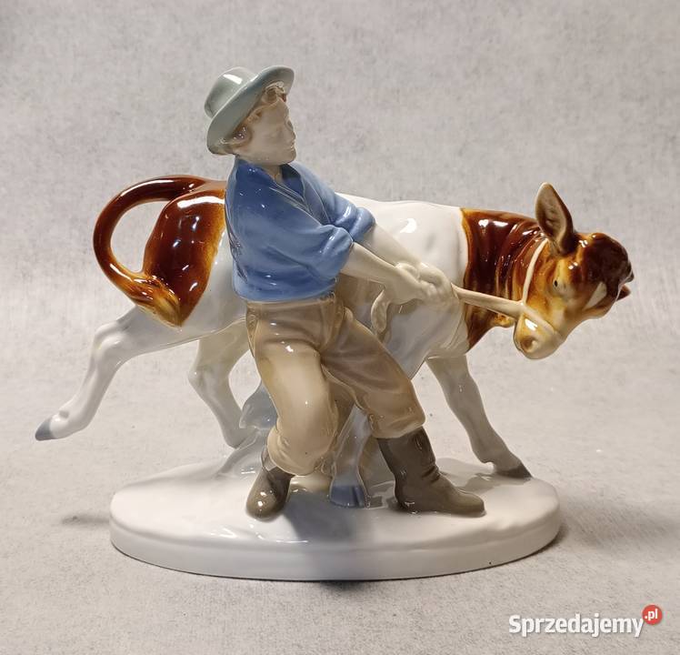 Grafenthal Carl Scheidig Chłopiec z krowa Porcelana i szkło Dobrzany