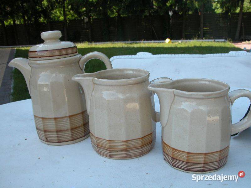 stare ceramiczne dzbanki 3 sztuki sygnowane Porcelana i szkło Gorzów Wielkopolski