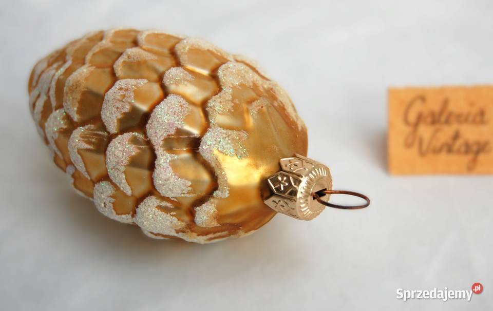 Stara bombka duża złota szyszka z brokatem lubelskie Lublin