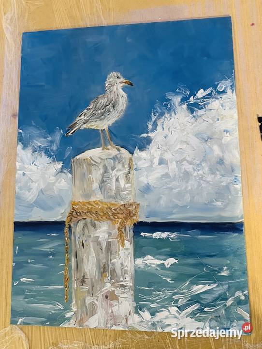 Mewa na krawędzi morskiego wiatru obraz olejny