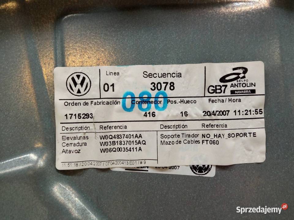 MECHANIZM SZYBY LEWY PRZÓD LIFT 9N 6Y2959802A sprzedam