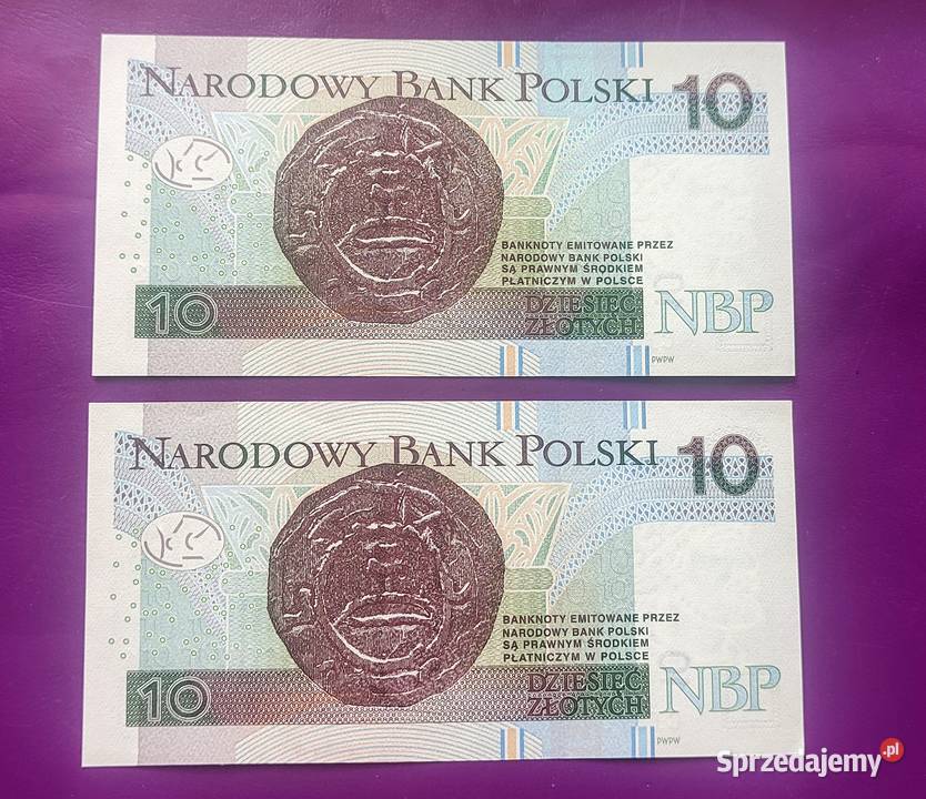 Kolekcja 2 x Banknot 10 2016 kolejne numery UNC Numizmatyka Pruszków