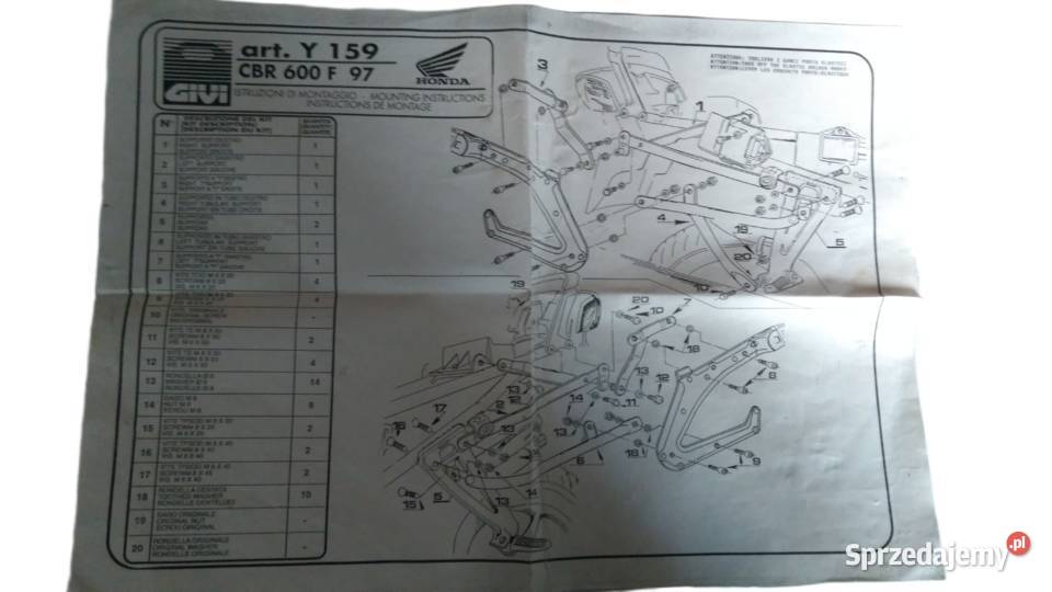Stelaż mocowanie kufrów bocznych GIVI Honda CBR podlaskie Bielsk Podlaski