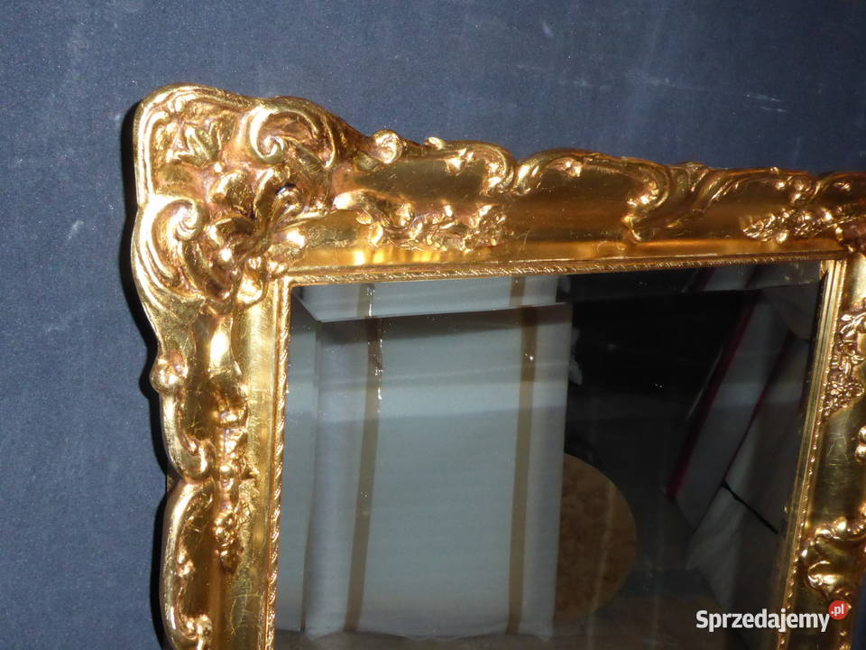 KRYSZTAŁOWE LUSTRO W ZŁOTEJ RAMIE Wyposażenie wnętrz warmińsko-mazurskie Ostróda