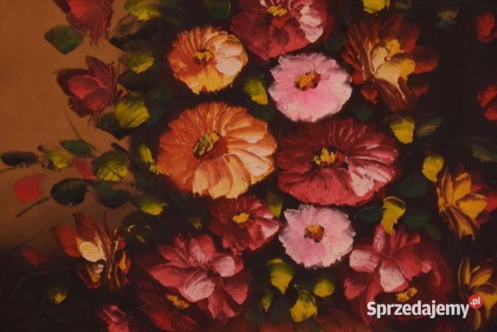 Obraz na Płótnie Kolorowe Kwiaty w Wazonie Złota sprzedam