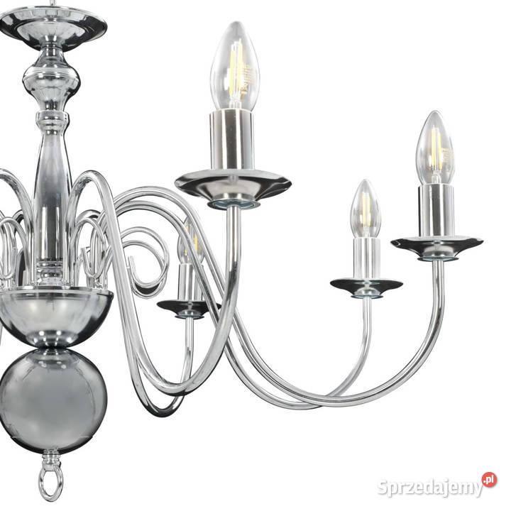 Żyrandol srebrny 8 żarówek E14 WM281618