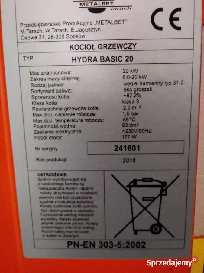 Kocioł piec na ekogroszek 20kW używany Piotrków Trybunalski