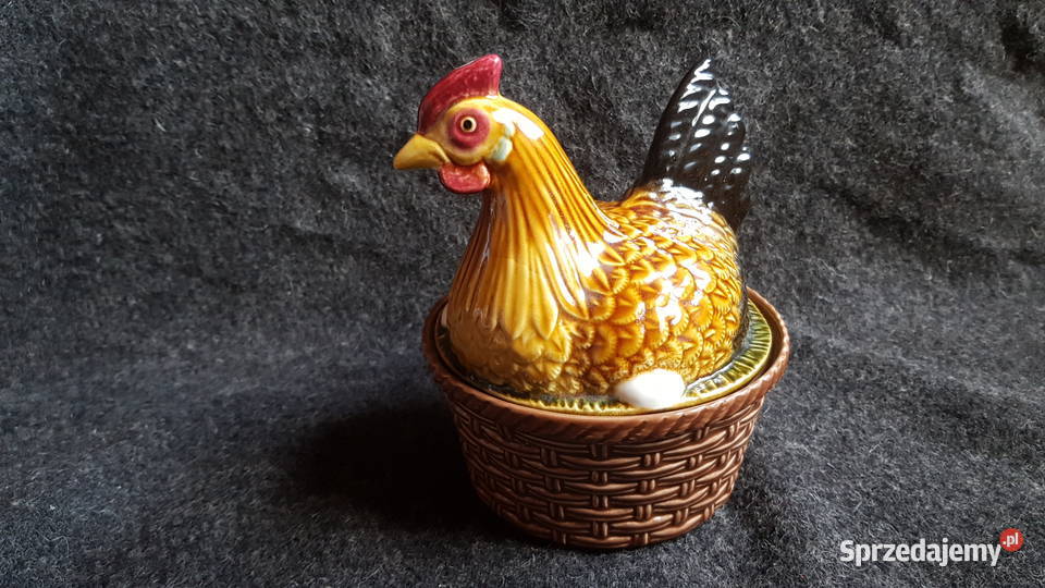 Duża ceramiczna kolorowa kura pudełko Porcelana i szkło śląskie Myszków