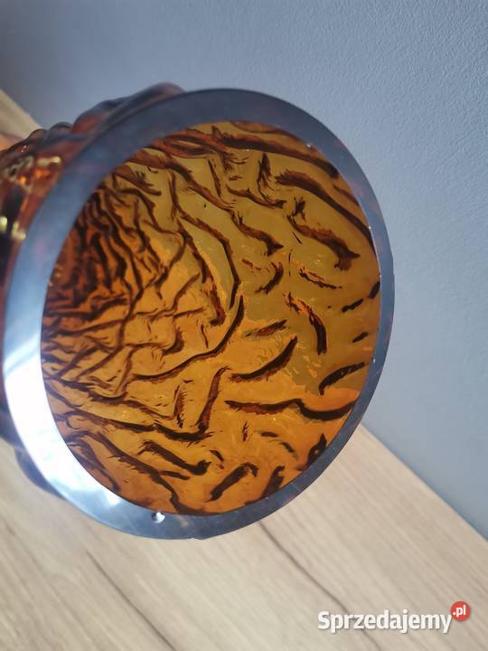 Stary duży wazon Pieniek szkło miodowe PRL huta śląskie Katowice