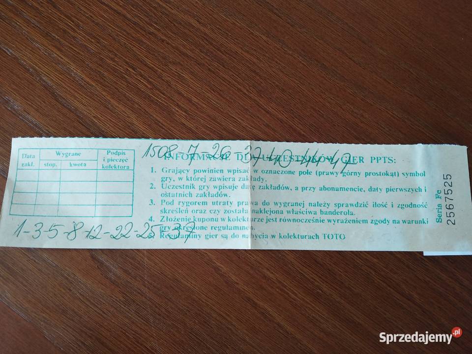 Kupon totolotka 1992 sprzedam