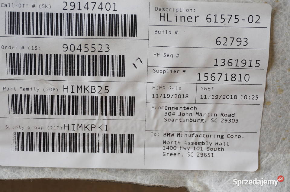 PODSUFITKA WIĄZKA BMW X3 G01 20182021 195121800 osobowe Nowy Tomyśl sprzedam