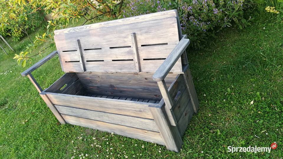Skrzynia drewniana z oparciem i podłokietnikami Radków sprzedam