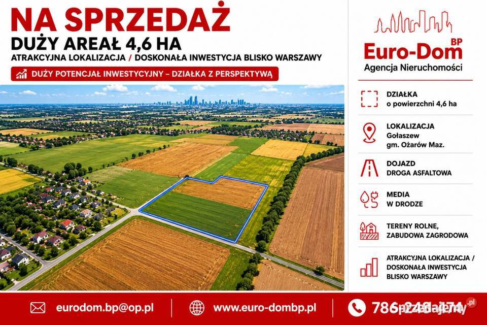 46 ha Gołaszew gm Ożarów Mazowiecki 70zł/m2 mazowieckie sprzedam