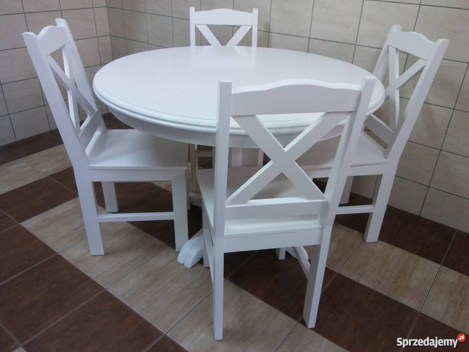 stół okrągły rozkładany krzesła białe salon jadalnia kuchnia