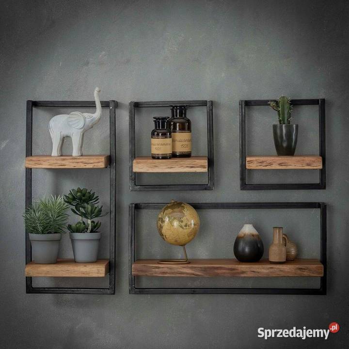 Zestaw Półek wiszących na ścianę LOFT DĄB STAL
