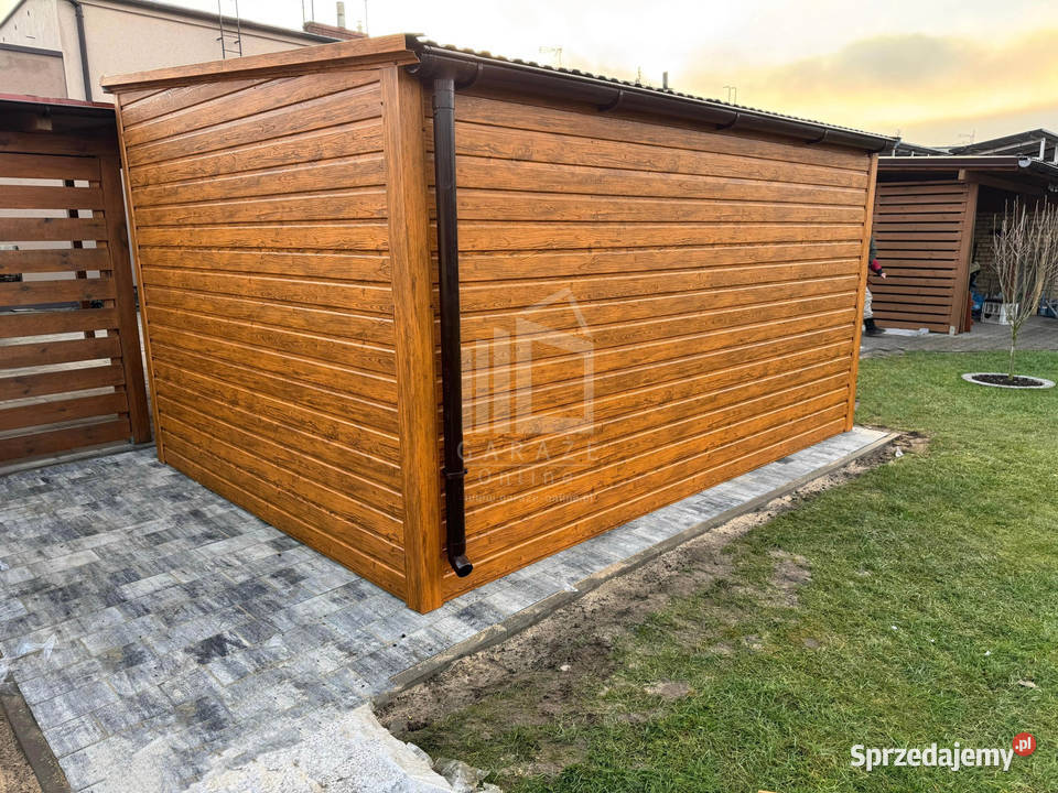 Garaż blaszany 3x45m Brama uchylna drewnopodobny 493zł/m2