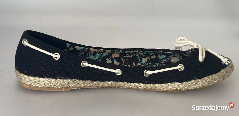 Czarne damskie espadryle z kokardą rozmiar 40 Balerinki mazowieckie Żyrardów