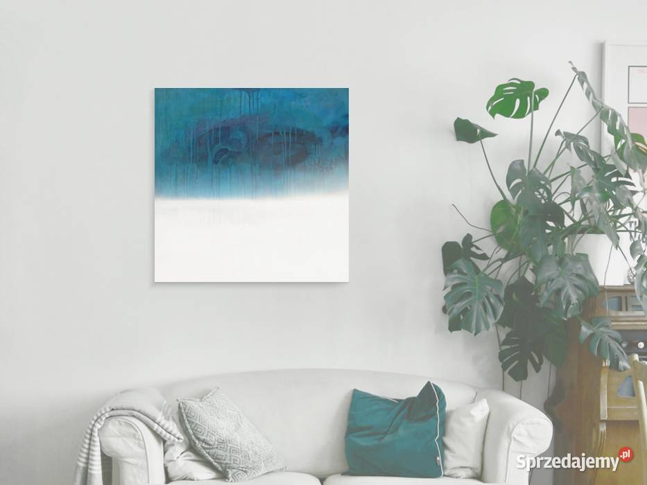 Obraz Zima 70x70 akryl na płótnie duży odcienie błękitu