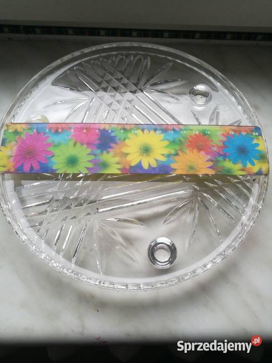 Kryształowa okrągła taca prl Porcelana i szkło