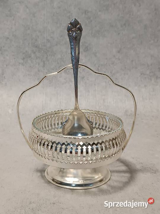 Vintage Szklana Cukiernica w koszyku Dobrzany sprzedam