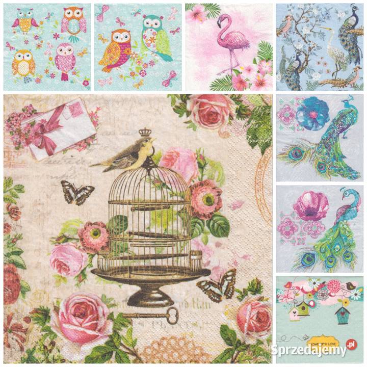Dekupaż decoupage serwetki ptaki ptaszki sowa