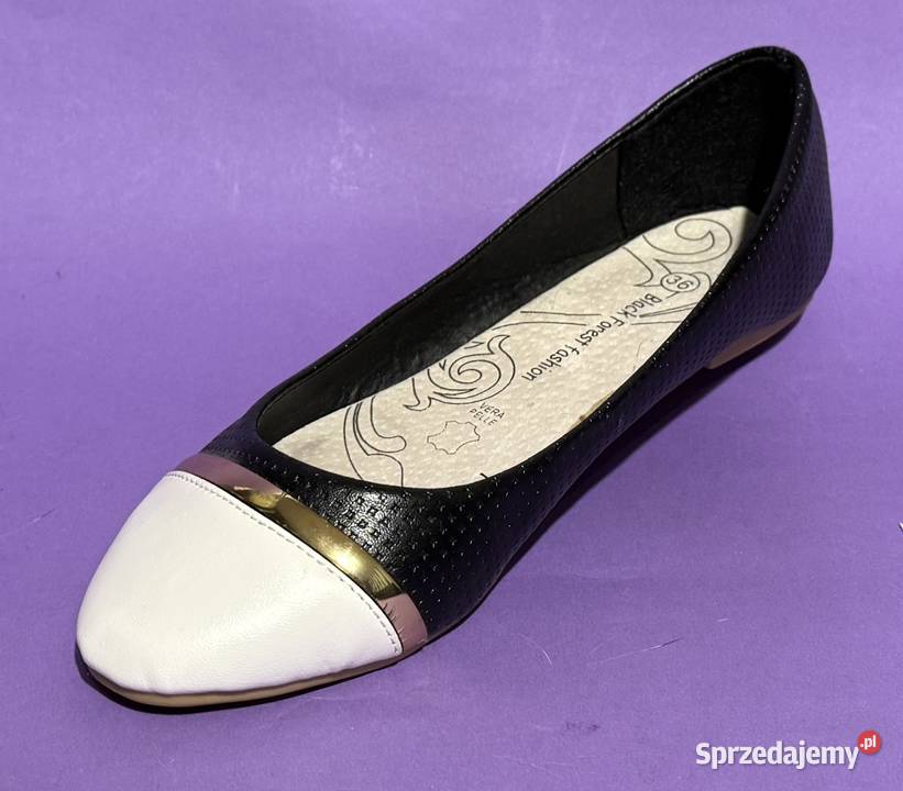Czarne baleriny z białym czubkiem skórzana Żyrardów sprzedam