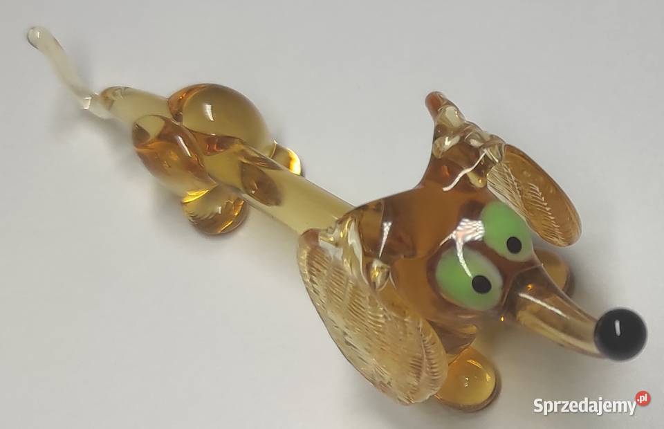 Szklany jamnik pies ze szkła bursztynowy szkło Warszawa sprzedam