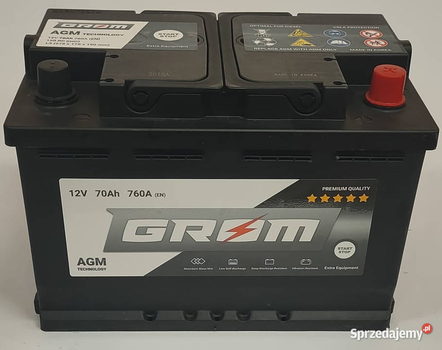 Akumulator GROM AGM 70Ah 760A Prawy Plus Gniezno sprzedam