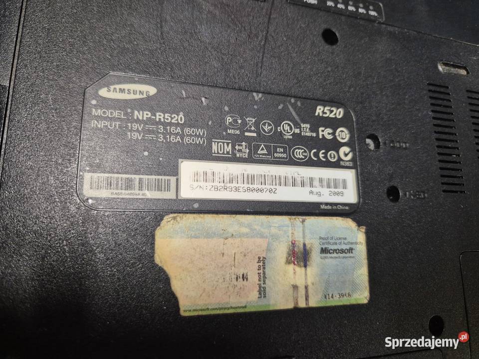 Laptop Samsung r520 działający uszkodzona Ruda Śląska sprzedam