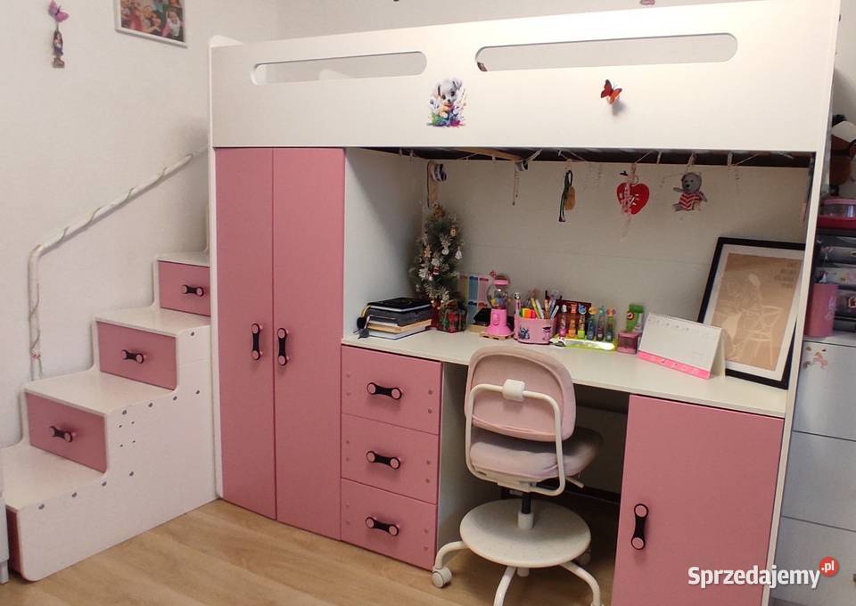 Piętrowe łóżko dziecięce z biurkiem i szafą śląskie Częstochowa