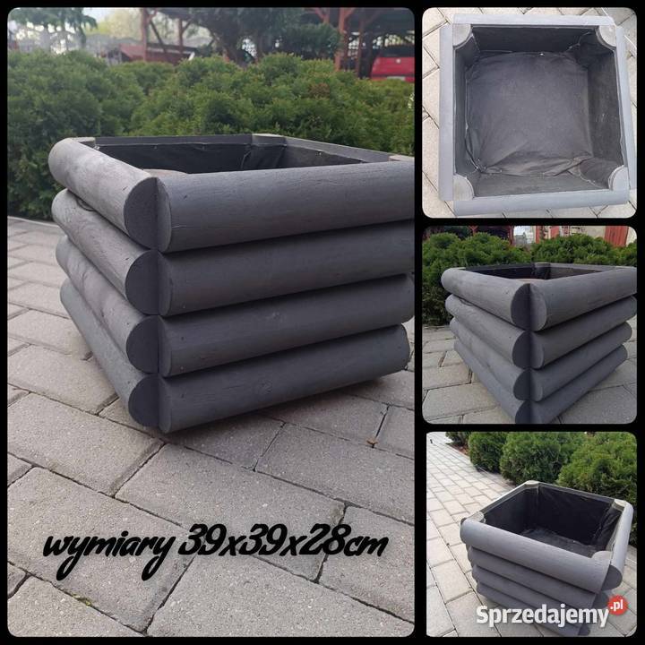 Doniczka drewniana ogrodowa tarasowa masywna Czarże