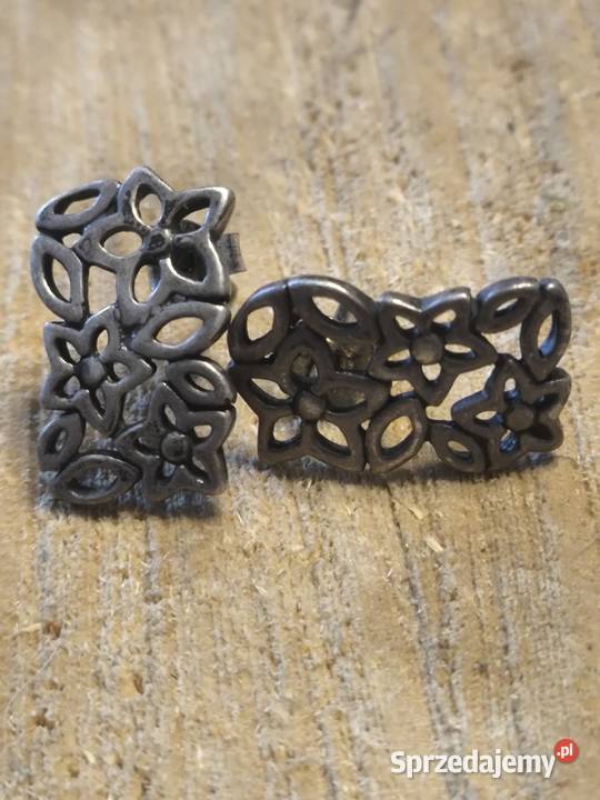 Stare srebrne kolczyki ażur kwiatek vintage śląskie Mysłowice