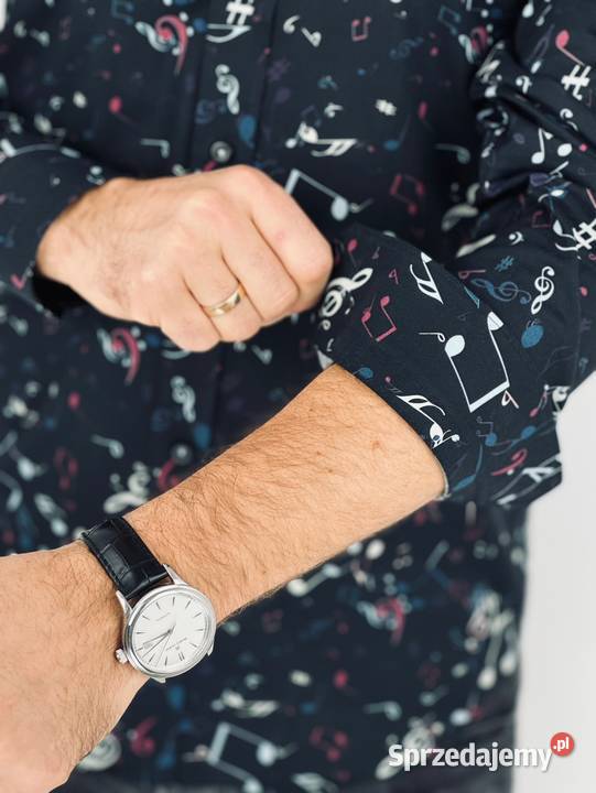 GIOVANNI PERA Koszula męska K016 czarna muzyczna Ostrów Wielkopolski