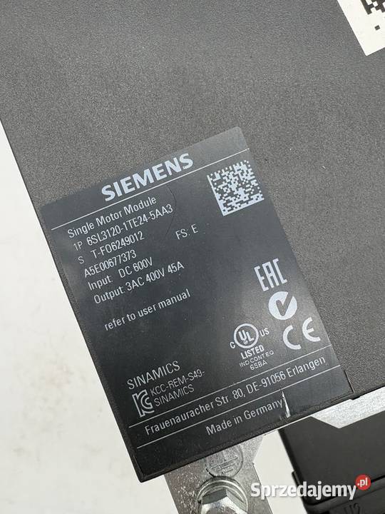 Siemens 6SL31201TE245AA3 Single Motor Module 45A Warszawa