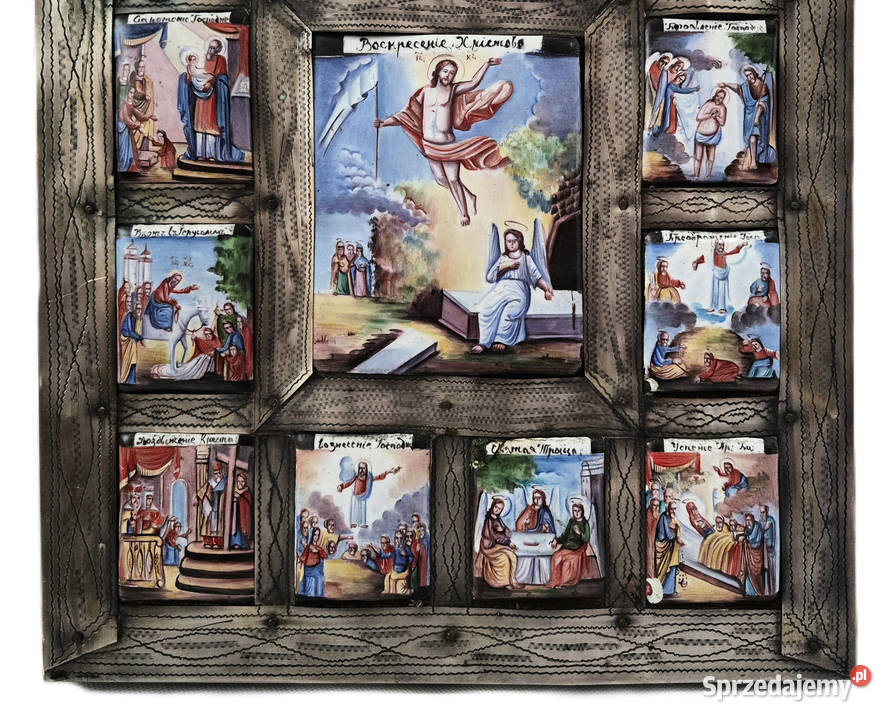 Ikona Prazdniki srebro 163 Antyki, Sztuka, Kolekcje