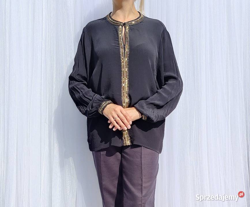 Czarna bluzka top XL 42 Monsoon wiskoza koraliki Szczecin