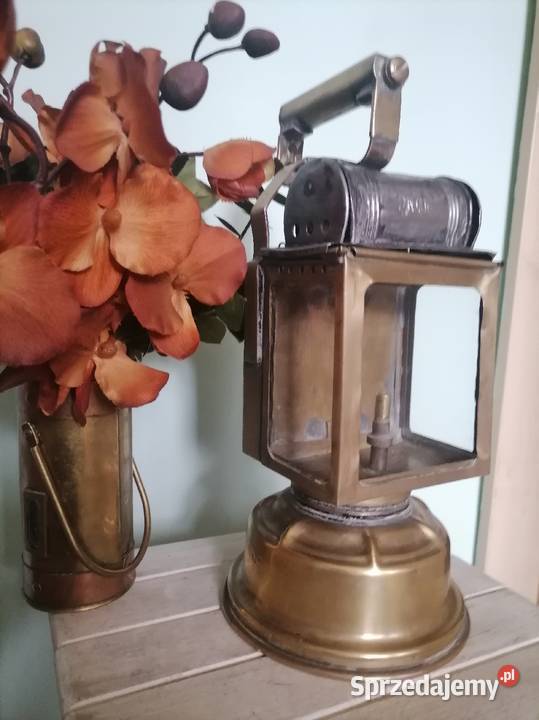 Stara mosiężna lampa karbidowa kolejowa z lat 30 Kraków