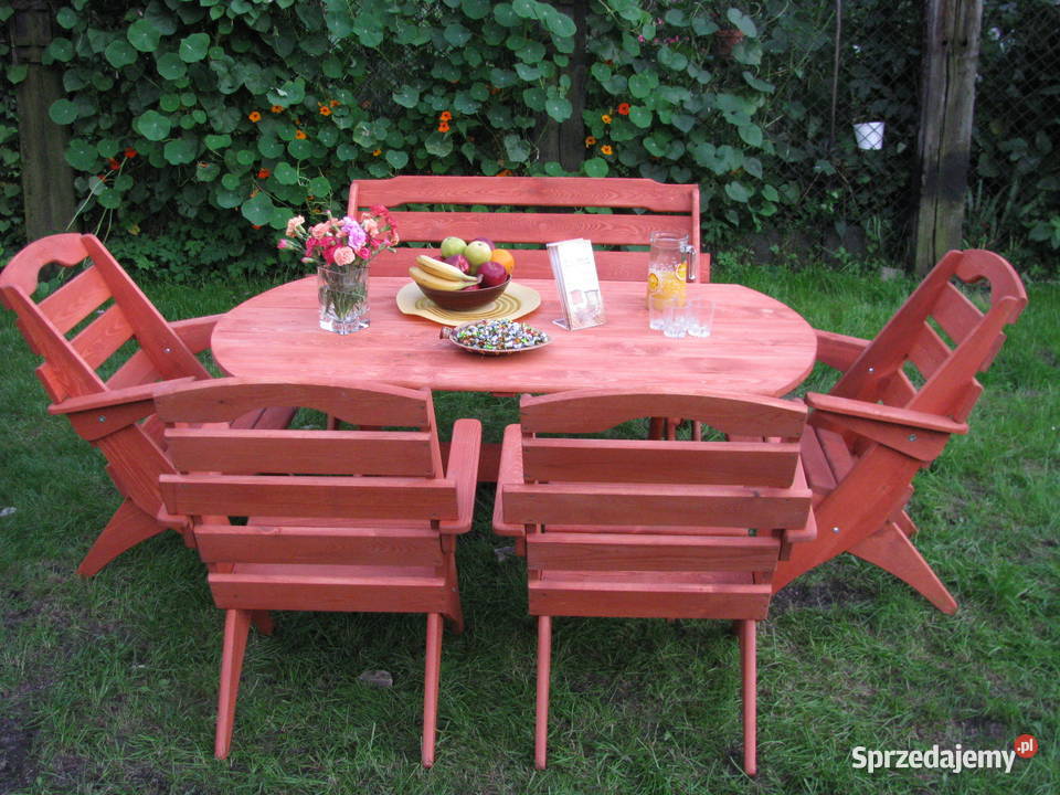 Meble ogrodowe drewniane z ławką składane typ S Kalety