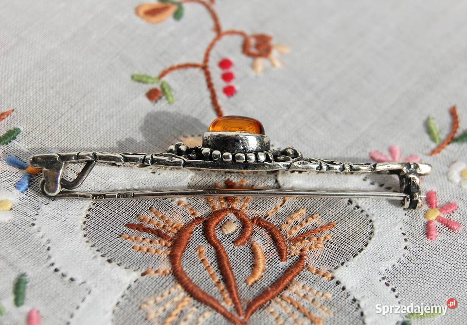 Stara broszka wiktoriańska bursztyn bałtycki Ozdoby Lublin