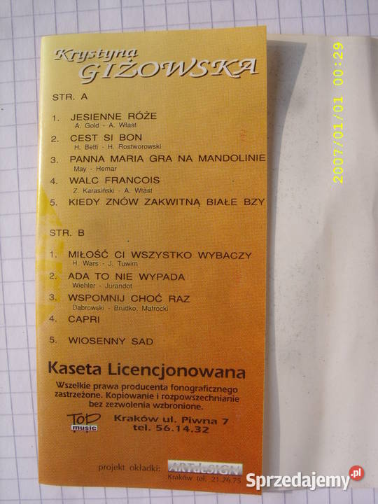 Pop kaseta Krystyna Giżowska Jesienne roze Top Wołów sprzedam