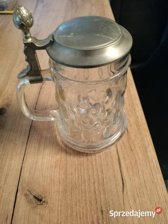 Duży kufel szklany z cynową klapą Pozostałe Choszczno