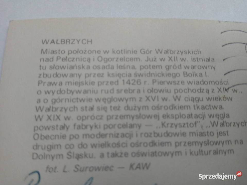 Pocztówka z Wałbrzycha z 1985r duży znaczek Dąbrowa Górnicza sprzedam