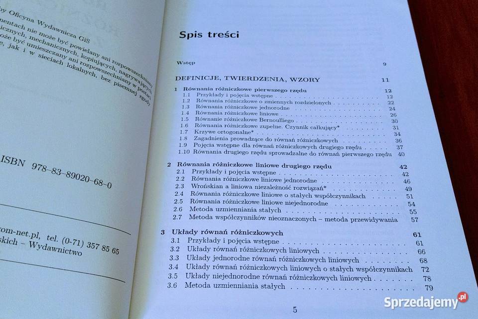 Równania różniczkowe zwyczajne teoria przykłady Gdańsk sprzedam