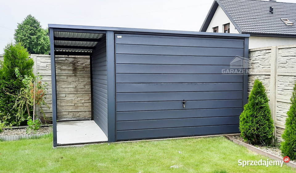 GARAŻ BLASZANY 3m x 5m WIATA 1m SPAD TYŁ BRAMA Domki narzędziowe Łapanów
