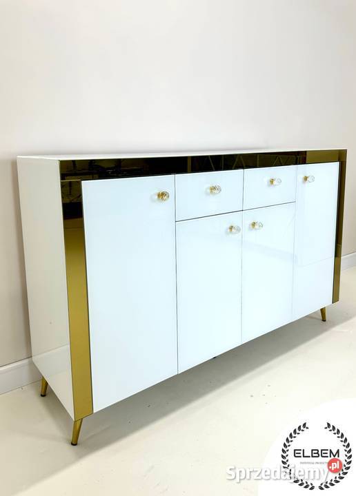 Komoda szklana biała złote wstawki Glamour Wrocław