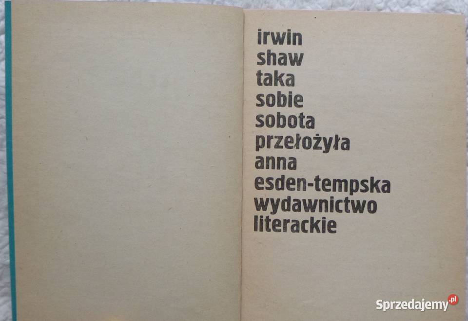 Taka sobie sobota Irwin Shaw miękka mazowieckie Warszawa