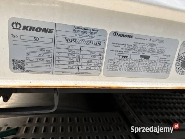 Naczepa KRONE SD 2 osie pod 2018 Wapnica