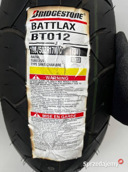 Opona motocyklowa BRIDGESTONE BATTLAX BT012 R Łobżenica sprzedam