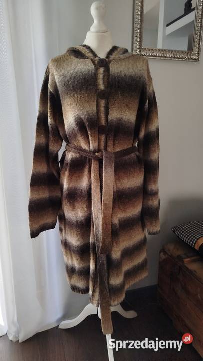 Brązowy sweter płaszcz z kapturem 52 xxxl brązowy/beżowy Swetry i golfy Białystok sprzedam