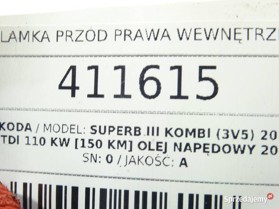 KLAMKA PRZÓD PRAWA WEWNĘTRZNA SKODA SUPERB III osobowe